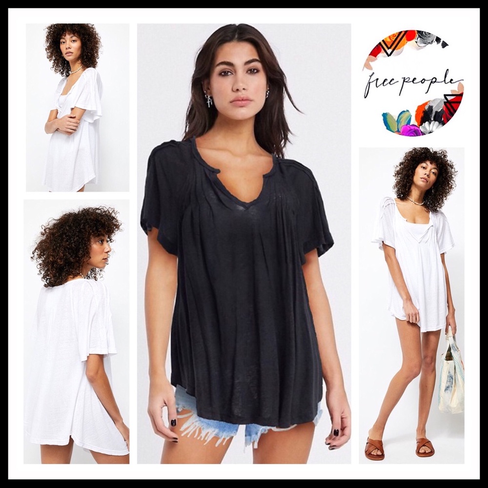 FREE PEOPLE BOHO TUNIC TEE FLOWY V-NECK TOP A2C - Picture 14 of 16